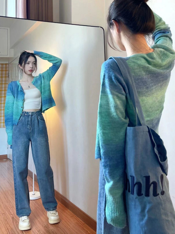 Kardigani s gradijentom Ženski krojevi Slobodno vrijeme Y2k moda Ugodno proljeće Studenti Korejski modni dizajn Ulzzang Harajuku pletenina za sve