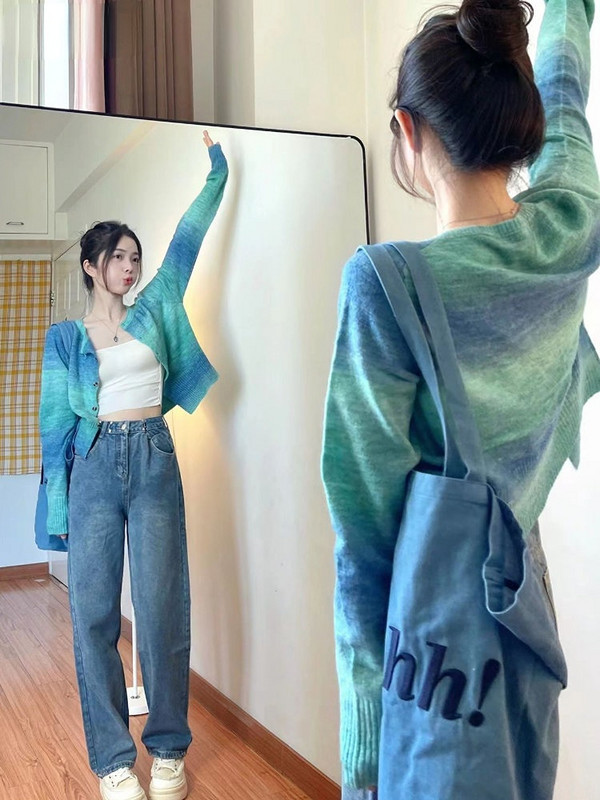Kardigani s gradijentom Ženski krojevi Slobodno vrijeme Y2k moda Ugodno proljeće Studenti Korejski modni dizajn Ulzzang Harajuku pletenina za sve