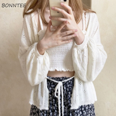 Cardigan Femei cu șireturi Vintage Sweet Ulzzang Studenți Vară All-metch Soft Solid Elegant Lejer Timp liber Popular Femei Ins Nou