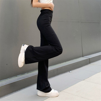 Παντελόνι με φαρδύ πόδι για γυναίκες με ελαστική μέση Μαύρο παντελόνι μονόχρωμο Φαρδύ παντελόνι με ψηλόμεσο πόδι Casual Hipster Streetwear