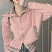 Rudens žiema Naujas atvartas Kontrastingos spalvos Megztinis Striukė su užtrauktuku Moteriško dizaino Sense Niche Laisvas vėžlys megztas megztinis viršus