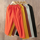 Lucyever Pantaloni casual din bumbac, in, femei, 2022, primăvară, vară, cu talie elastică, pantaloni la gleznă, pentru femei, pantaloni harem, de culoare solidă, oferta caldă