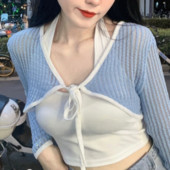 Kardigan za žene Patchwork Slim Fit Ležeran Ljetni skraćeni Tanak Otporan na sunce Raznovrsna osnovna dnevna moda u korejskom stilu Popularno