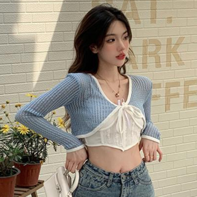 Kardigan za žene Patchwork Slim Fit Ležeran Ljetni skraćeni Tanak Otporan na sunce Raznovrsna osnovna dnevna moda u korejskom stilu Popularno