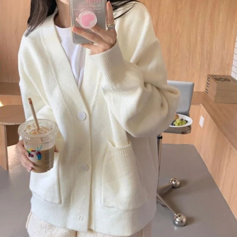 Kardigan Ženska moda Jesen Ležerna Nježna odjeća širokih džepova Harajuku Sveučilišni pulover Chandails Trendy Estetski Slobodno vrijeme