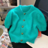 Lühikeste varrukatega kardiganid, naiste hubased šikid soliidsed kootud korea stiilis magusad kampsunid, õrnad kontorinaised vaba aja veetmiseks, laialt populaarsed