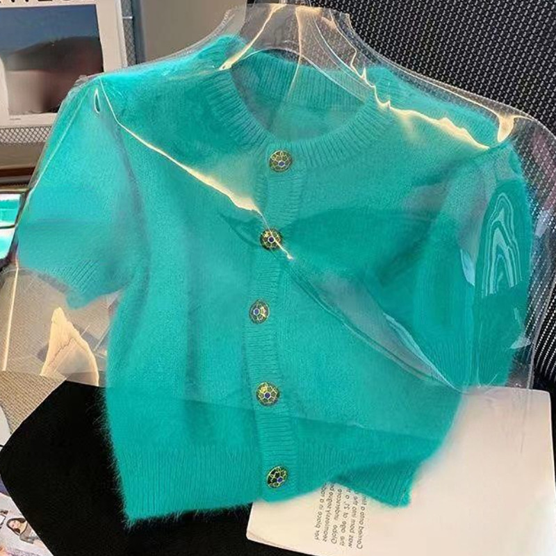 Lühikeste varrukatega kardiganid, naiste hubased šikid soliidsed kootud korea stiilis magusad kampsunid, õrnad kontorinaised vaba aja veetmiseks, laialt populaarsed