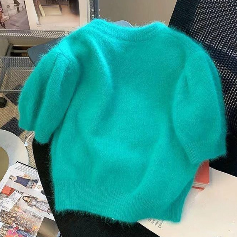 Lühikeste varrukatega kardiganid, naiste hubased šikid soliidsed kootud korea stiilis magusad kampsunid, õrnad kontorinaised vaba aja veetmiseks, laialt populaarsed