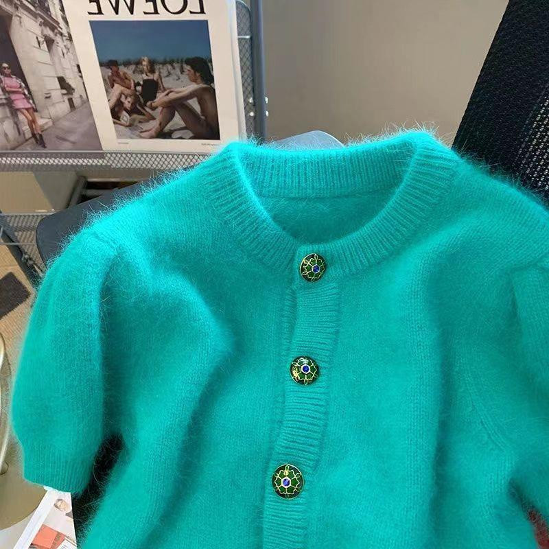 Lühikeste varrukatega kardiganid, naiste hubased šikid soliidsed kootud korea stiilis magusad kampsunid, õrnad kontorinaised vaba aja veetmiseks, laialt populaarsed