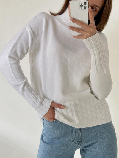 2023 Φθινοπωρινό χειμερινό ζιβάγκο πουλόβερ Γυναικεία πουλόβερ Πράσινα πλεκτά πουλόβερ Jumpers Γυναικείο απαλό λευκό βασικό πουλόβερ