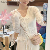 Ζακέτα Γυναικεία Ανοιξιάτικη Νέα Λεπτή Λεπτή Πλεκτομηχανή Ολόσωμη Κούφα έξω Συμπαγής Απλή Αισθητική Μόδα με λαιμόκοψη Ο Καθημερινό Harajuku Classic