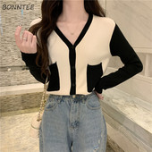 Ženski kardigan s V-izrezom, minimalistički, sveobuhvatno pletenje, ležerna moda, nježna ženska s jednim kopčanjem, korejski stil, elegantna jesenska novost