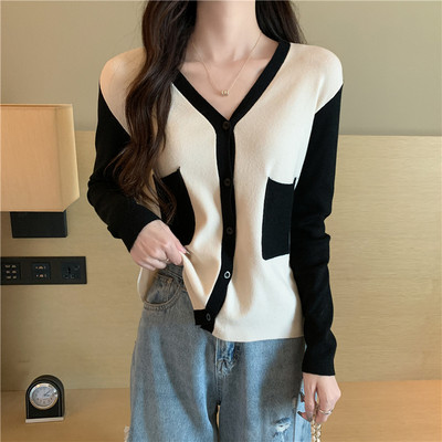 Ženski kardigan s V-izrezom, minimalistički, sveobuhvatno pletenje, ležerna moda, nježna ženska s jednim kopčanjem, korejski stil, elegantna jesenska novost