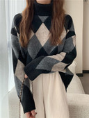 Modni gornji dijelovi 2022. Ženski pulover Jesen i zima Novi ženski retro karirani dolčevit Pleteni pulover Široka moda Održava toplinu