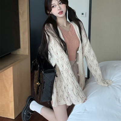 Tuščiaviduriai megztiniai moteriški megzti saldūs korėjietiško stiliaus pavasariniai, laisvi, elegantiški moteriški temperamento mados Ulzango princesė vintage
