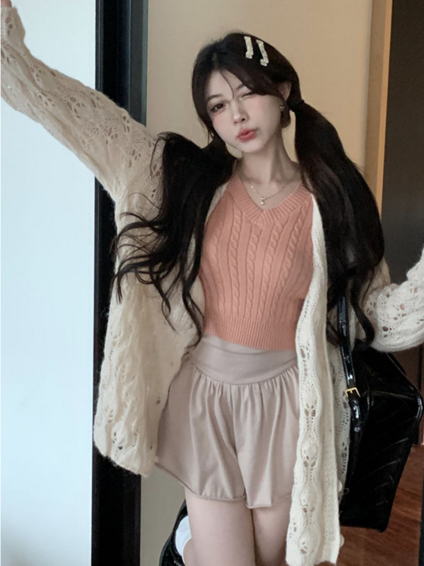 Tuščiaviduriai megztiniai moteriški megzti saldūs korėjietiško stiliaus pavasariniai, laisvi, elegantiški moteriški temperamento mados Ulzango princesė vintage