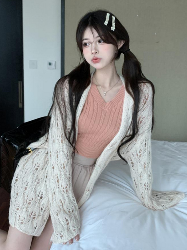Tuščiaviduriai megztiniai moteriški megzti saldūs korėjietiško stiliaus pavasariniai, laisvi, elegantiški moteriški temperamento mados Ulzango princesė vintage