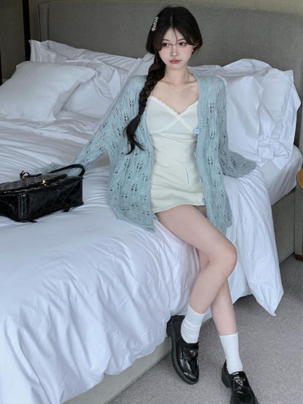 Tuščiaviduriai megztiniai moteriški megzti saldūs korėjietiško stiliaus pavasariniai, laisvi, elegantiški moteriški temperamento mados Ulzango princesė vintage