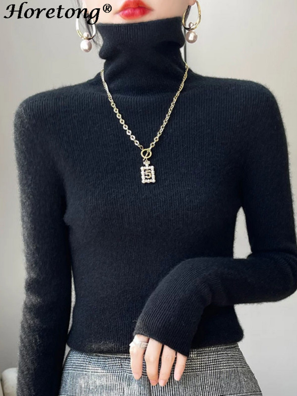 Horetong 2022 m. rudens žiemos vilnos megztinis moteriškas megztinis su vėžiu, elastingas, plonas megztas megztinis
