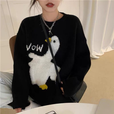 Ležerni pleteni pulover s okruglim izrezom Ženski džemper s dugim rukavima u korejskoj verziji s crtanim motivima Jesen Zima Džemper s dugim rukavima