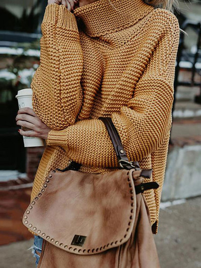 Jesen Zima Ženska dolčevita s dugim rukavima Ženski pleteni zeleni pulover Ženski džemper Puloveri Ženski pulover