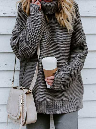 Jesen Zima Ženska dolčevita s dugim rukavima Ženski pleteni zeleni pulover Ženski džemper Puloveri Ženski pulover