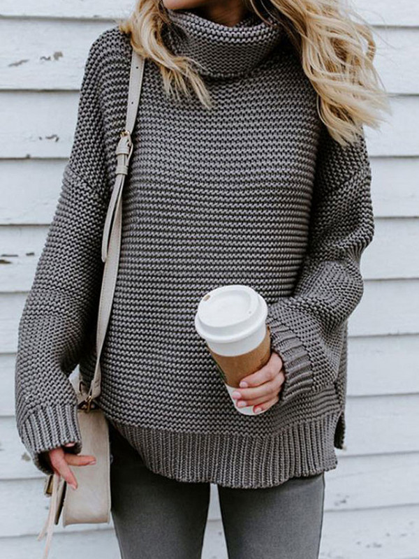 Jesen Zima Ženska dolčevita s dugim rukavima Ženski pleteni zeleni pulover Ženski džemper Puloveri Ženski pulover