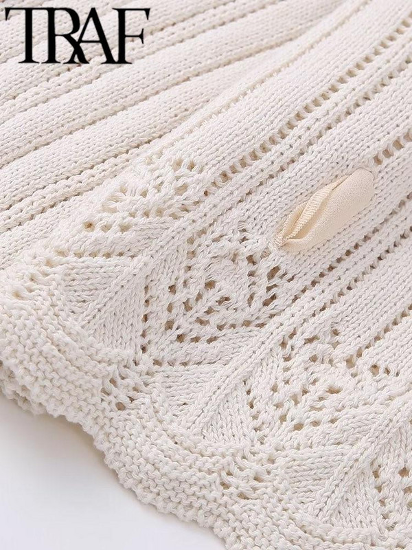 TRAF, 2023 m., vasarinis megztinis, megztas moteriškas megztinis su V kaklu, surištas lanku, moteriškas plonas paltas Y2K