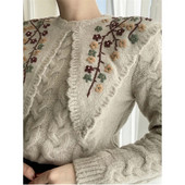 Zimski debeli pleteni ženski pulover s vintage cvjetnim vezom, punih rukava, modni, uski puloveri s Peter Pan ovratnikom, ženski