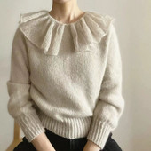 Magusad topelt Peter Pan kraega kampsunid naiste pikkade varrukatega pullover kudum Sügiskevadine vintage šikk kootud topid