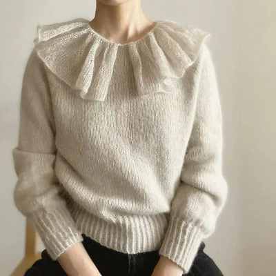 Magusad topelt Peter Pan kraega kampsunid naiste pikkade varrukatega pullover kudum Sügiskevadine vintage šikk kootud topid