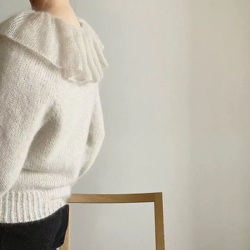 Slatki džemperi s dvostrukom Peter Pan kragnom Ženski puloveri dugih rukava Pletena odjeća Jesen Proljeće Vintage Chic Pletene majice