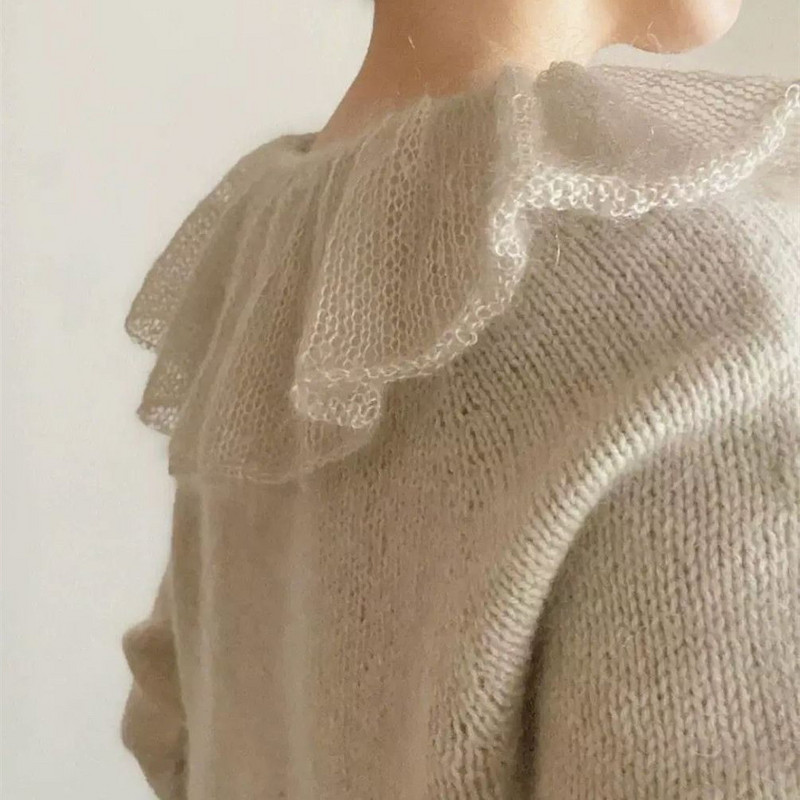 Slatki džemperi s dvostrukom Peter Pan kragnom Ženski puloveri dugih rukava Pletena odjeća Jesen Proljeće Vintage Chic Pletene majice