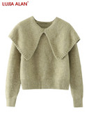 Novi ženski široki kratki pulover sa šal ovratnikom dugih rukava za ležerno pletenje LUJIA ALAN SW1833