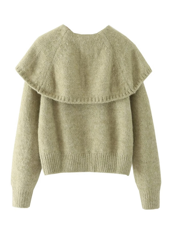 Novi ženski široki kratki pulover sa šal ovratnikom dugih rukava za ležerno pletenje LUJIA ALAN SW1833