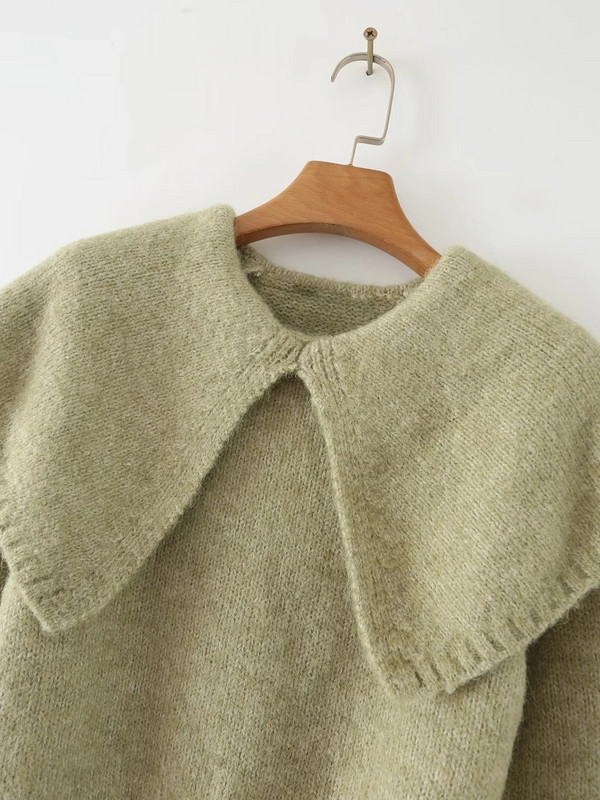 Novi ženski široki kratki pulover sa šal ovratnikom dugih rukava za ležerno pletenje LUJIA ALAN SW1833