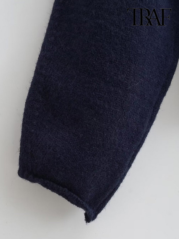 TRAF Ženski modni pleteni pulover s polo ovratnikom Vintage s okruglim reverom dugih rukava Ženski puloveri Chic Topovi
