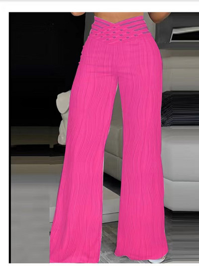 Naiste vabaaja pikad püksid Mood Soliidne kontor Naiste vabaaja kõrge vöökohaga laienevad püksid naiste riided 2023 Uus elegantne püks