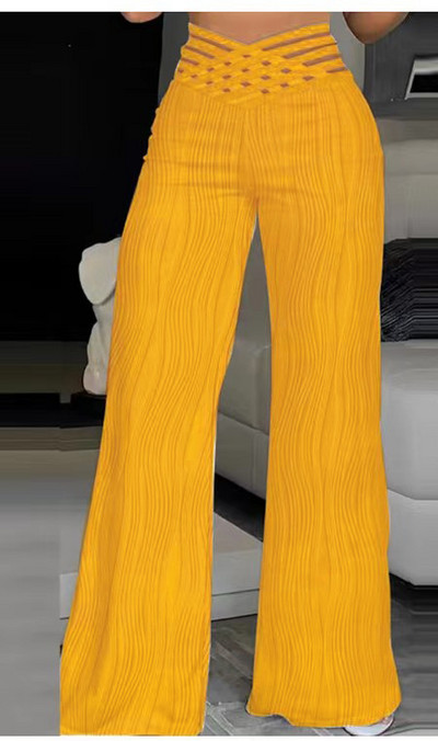 Naiste vabaaja pikad püksid Mood Soliidne kontor Naiste vabaaja kõrge vöökohaga laienevad püksid naiste riided 2023 Uus elegantne püks