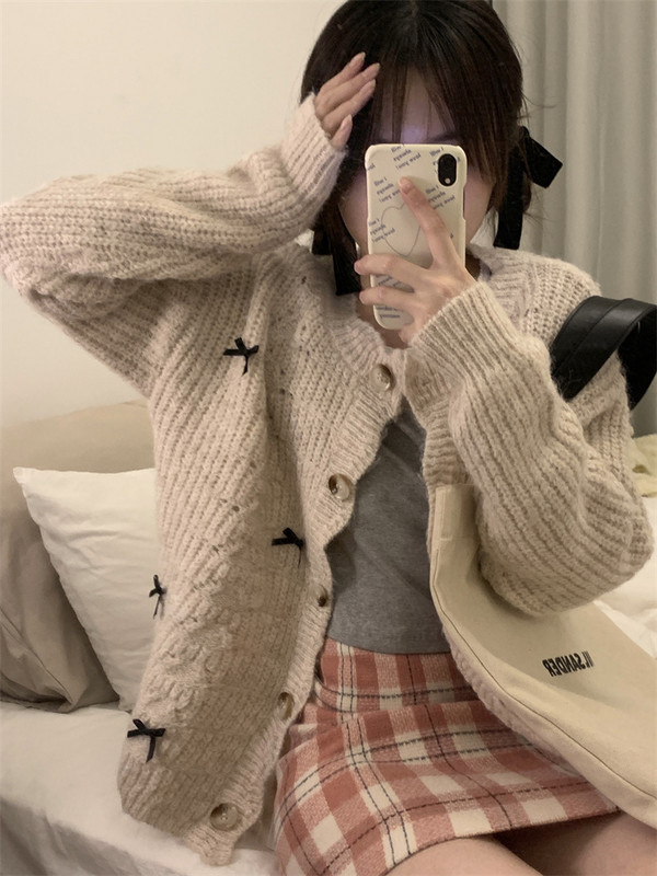 Cardigan Femei Vintage Dulci Fete Bandaj Toamna Guler Volanat Simplu Solid La modă Design în stil coreean Timp liber All-match Soft