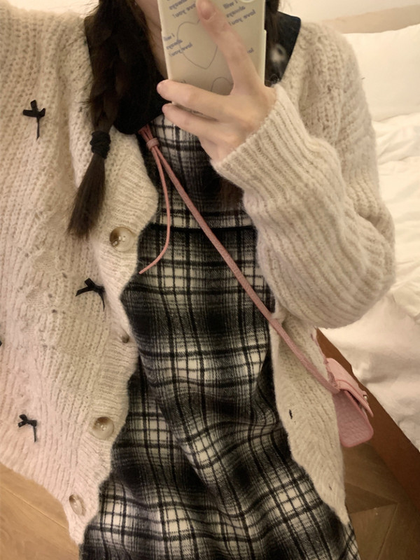 Cardigan Femei Vintage Dulci Fete Bandaj Toamna Guler Volanat Simplu Solid La modă Design în stil coreean Timp liber All-match Soft