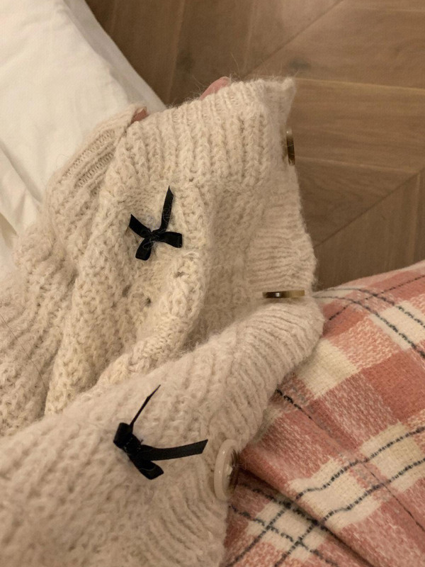 Cardigan Femei Vintage Dulci Fete Bandaj Toamna Guler Volanat Simplu Solid La modă Design în stil coreean Timp liber All-match Soft