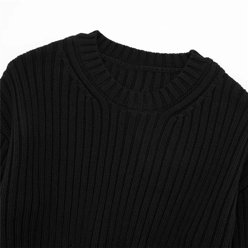 TRAF 2023 Skraćeni pleteni pulover Ženski poderani kratki pleteni gornji dio dugih rukava Ženski jesenski pulover Ženski džemper Puloveri s O-izrezom