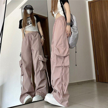 Γυναικείο παντελόνι Cargo Y2K Harajuku Φαρδύ παντελόνι με κορδόνια τσέπης Φαρδύ παντελόνι Streetwear Casual φαρδύ φερμουάρ στο πλάι ίσιο παντελόνι