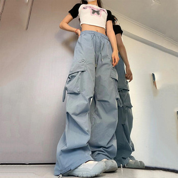 Γυναικείο παντελόνι Cargo Y2K Harajuku Φαρδύ παντελόνι με κορδόνια τσέπης Φαρδύ παντελόνι Streetwear Casual φαρδύ φερμουάρ στο πλάι ίσιο παντελόνι