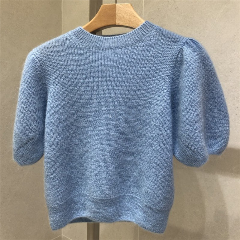 OCEANLOVE Ženski džemperi s puf rukavima Jednobojni Proljeće Jesen Jednostavni slatki puloveri Korejska moda Vintage Basics Sueter Mujer