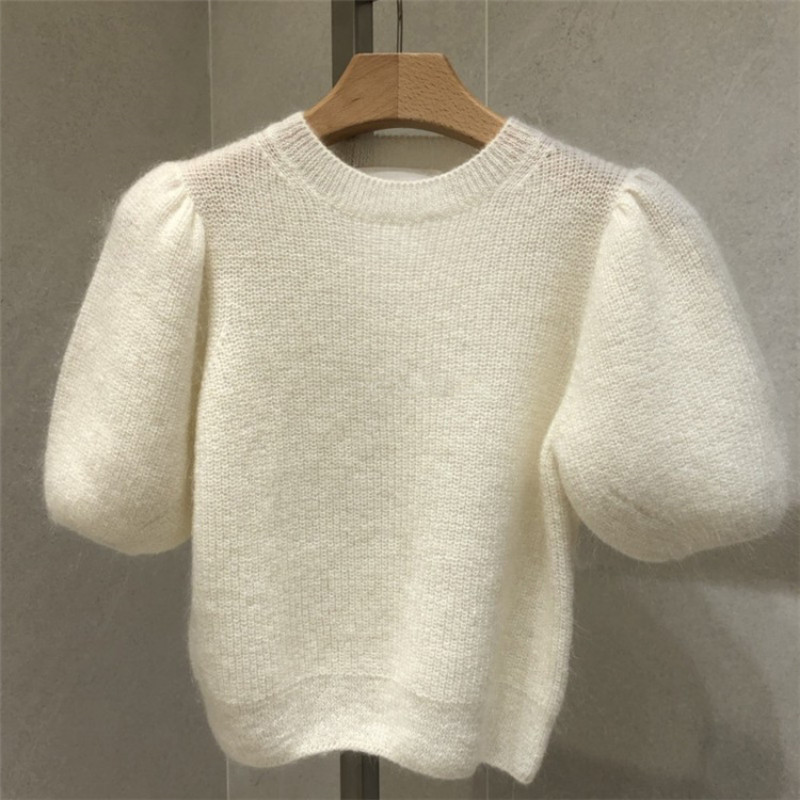 OCEANLOVE Ženski džemperi s puf rukavima Jednobojni Proljeće Jesen Jednostavni slatki puloveri Korejska moda Vintage Basics Sueter Mujer