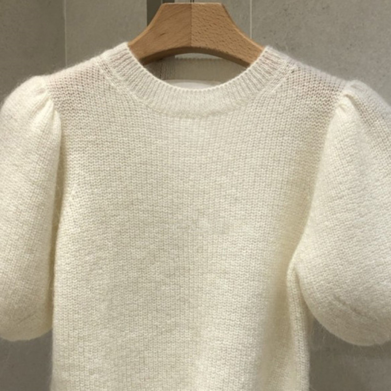 OCEANLOVE Ženski džemperi s puf rukavima Jednobojni Proljeće Jesen Jednostavni slatki puloveri Korejska moda Vintage Basics Sueter Mujer