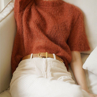Άνοιξη Φθινόπωρο Καλοκαίρι Μονόχρωμο Πλεκτό πουλόβερ Γυναικείο Μπλουζάκι με λαιμόκοψη Γυναικείο μπλουζάκι με κοντό μανίκι πουλόβερ Γυναικεία μπλουζάκια