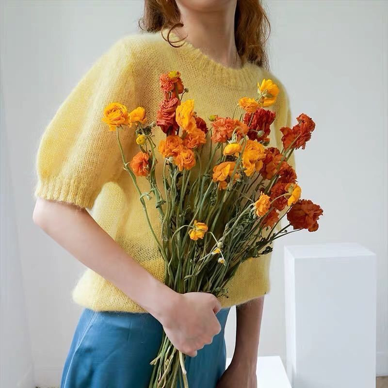 Άνοιξη Φθινόπωρο Καλοκαίρι Μονόχρωμο Πλεκτό πουλόβερ Γυναικείο Μπλουζάκι με λαιμόκοψη Γυναικείο μπλουζάκι με κοντό μανίκι πουλόβερ Γυναικεία μπλουζάκια